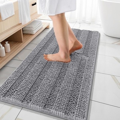 Thick Bathroom Runner Rugs 47x20, Extra Absorbent Chenille Striped Bath Rugs,...