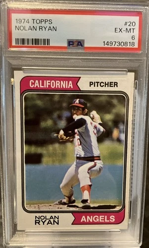 1974 TOPPS #20 NOLAN RYAN (HOF), CALIFORNIA ANGELS,  PSA 6 EX/MINT Centered!
