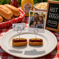 Hot Dog Place Card Holders Set - Food Labels & Photo Holders | Handmade Frank