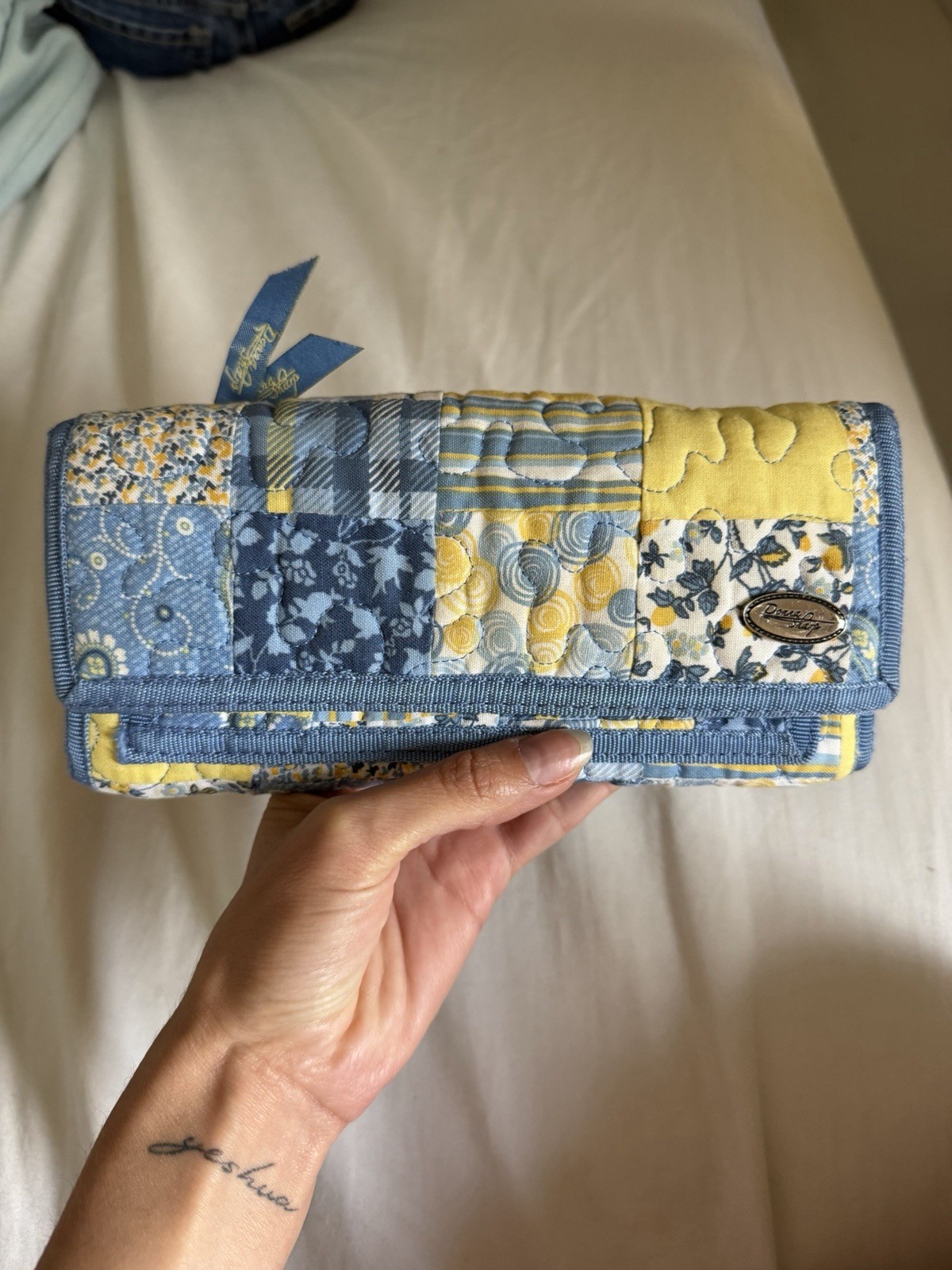 Donna Sharp Quilted Patchwork Wallet – Blue & Yel… - image 1