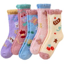 Eocom Womens Fuzzy Heart Socks Warm Fluffy Cozy One Size, Cake/Flower/Cat