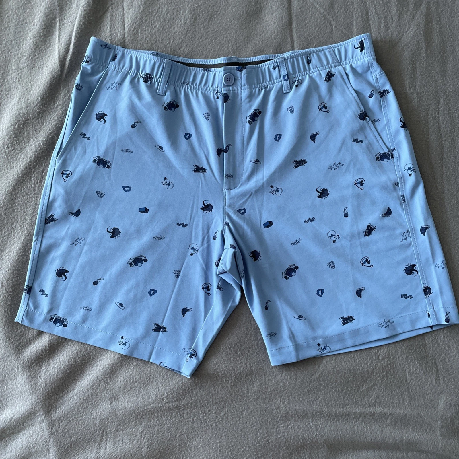 Under Armour Shorts Mens 42 Blue Golf Snowman Pancakes Duck Pizza Eggs Planes