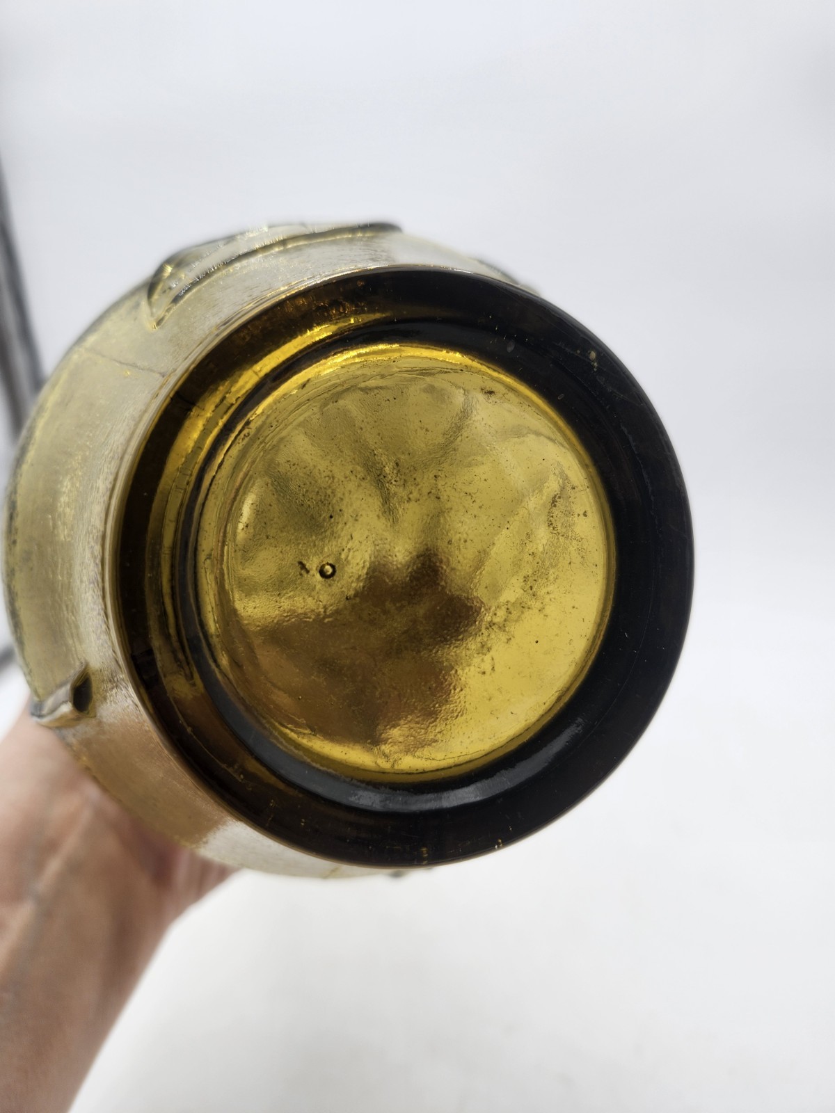 Vtg 22.75" Avocado Green Empoli Butterfly Floral Art Glass Bottle & Stopper MCM 