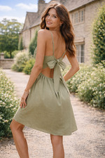 Cotton Dress Lace Green Tie Backless Cami Size 14 16 100% Cotton