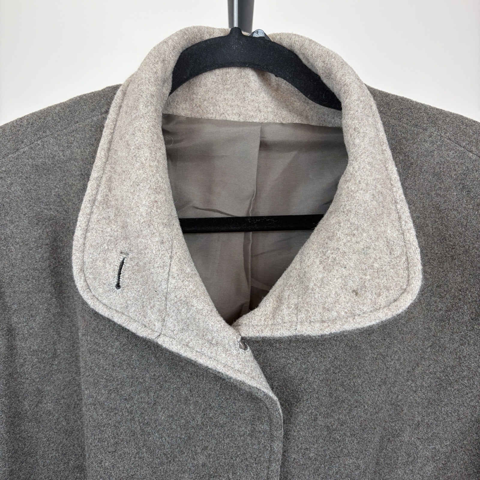 BHS Wool Blend Vintage Woolmark Brown Beige Button-Up Winter Coat Size UK 18 image 2