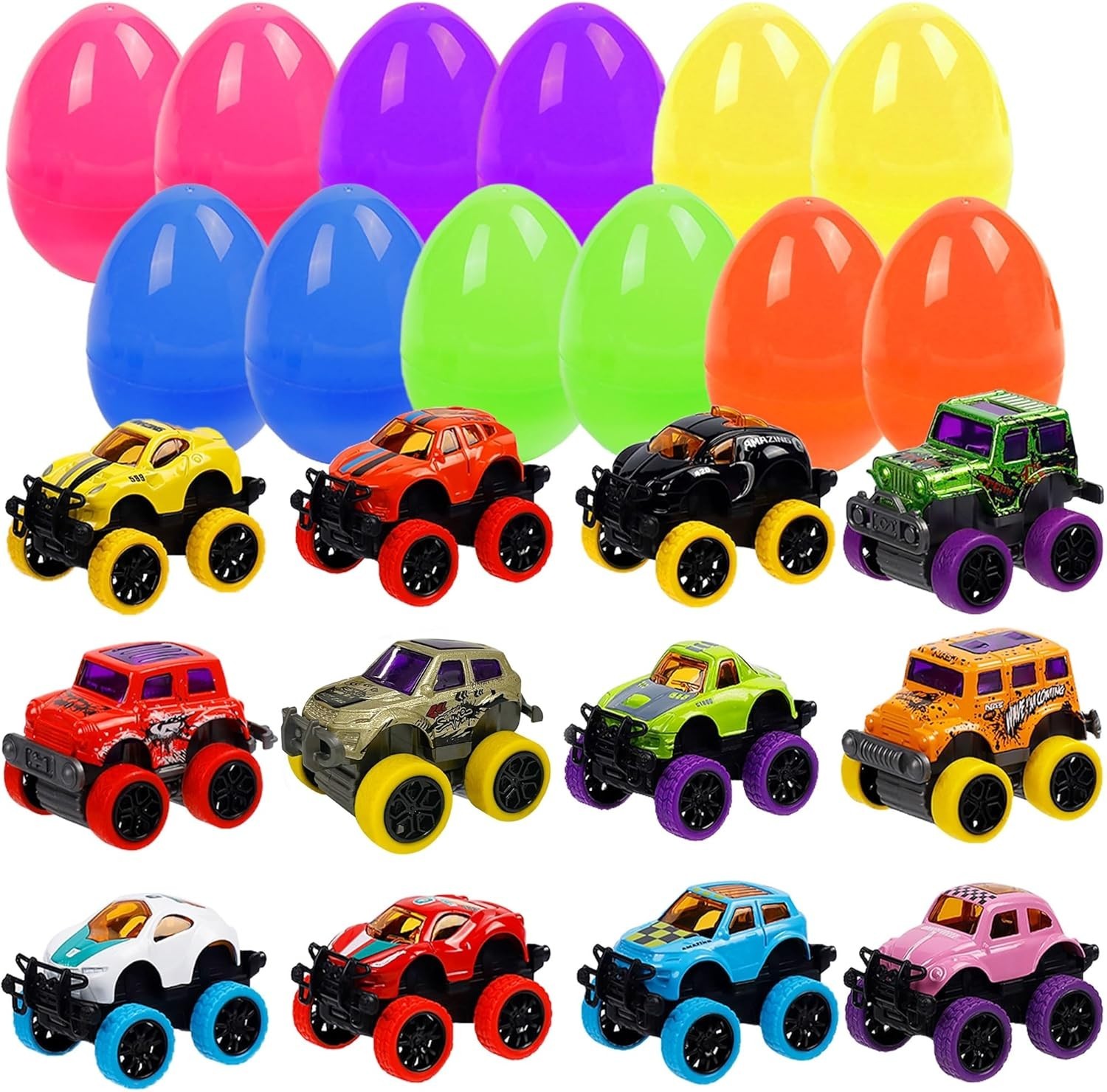 Set of 12 Pull Back Cars for 3-6 Year Old Boys, Easter Eggs Filled with Pullback