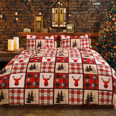 Christmas Quilt Set Queen Size, Red Christmas Bedding Comforter Set Lightweight