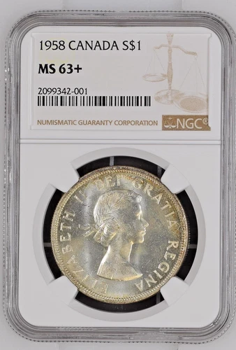1958 Canada Silver $1 BC Totem Dollar NGC MS63+ “Death Dollar”