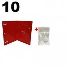 10 STANDARD Solid Glossy Red Color Single DVD Cases & 100 OPP Bags