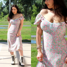 Monteau Vintage Y2K Pink Dress Womens M Floral Midi Romantic Cottagcore
