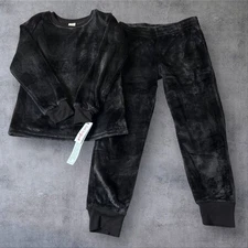 NEW Cat & Jack Kids Black Velour Fleece Pajama Set Top Pants Size L 10/12