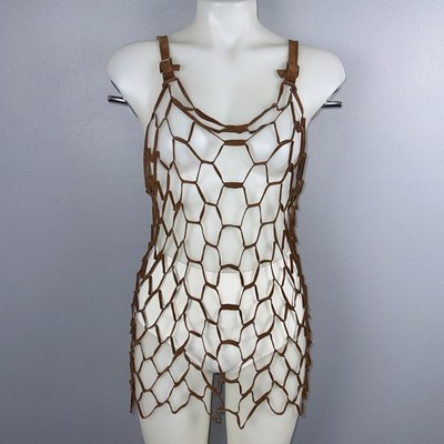 Unbranded Fishnet Suede Vest Top Brown M/L Festival Sheer Boho Hippie *READ