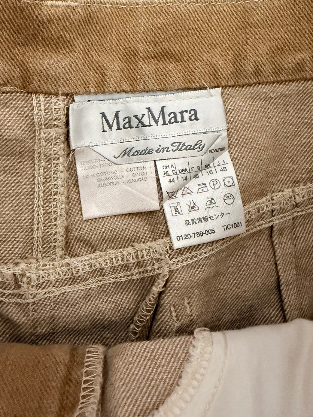 MAX MARA Italy Twill Denim Midi Skirt A-Line High Waist 48 = 14 Camel Tan VTG 90 image 9