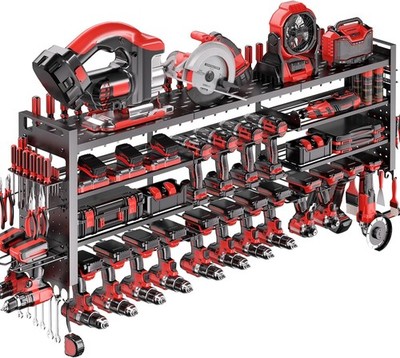49.8'' W Super Large Power Tool 18 Drills Holder-4 Layers, Red