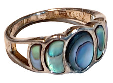 NV 925 Sterling Silver Abalone Shell Inlaid Oval Split Shank Band Ring Size 6