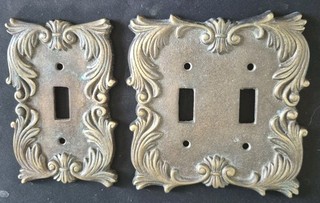 Antigued Cast Brass Light Switch Cover Set Excellent Condition!