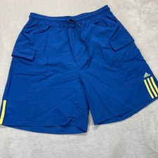 VTG Adidas Shorts Mens XL Blue Cargo Stripe Drawstring Waist Athleisure Y2K