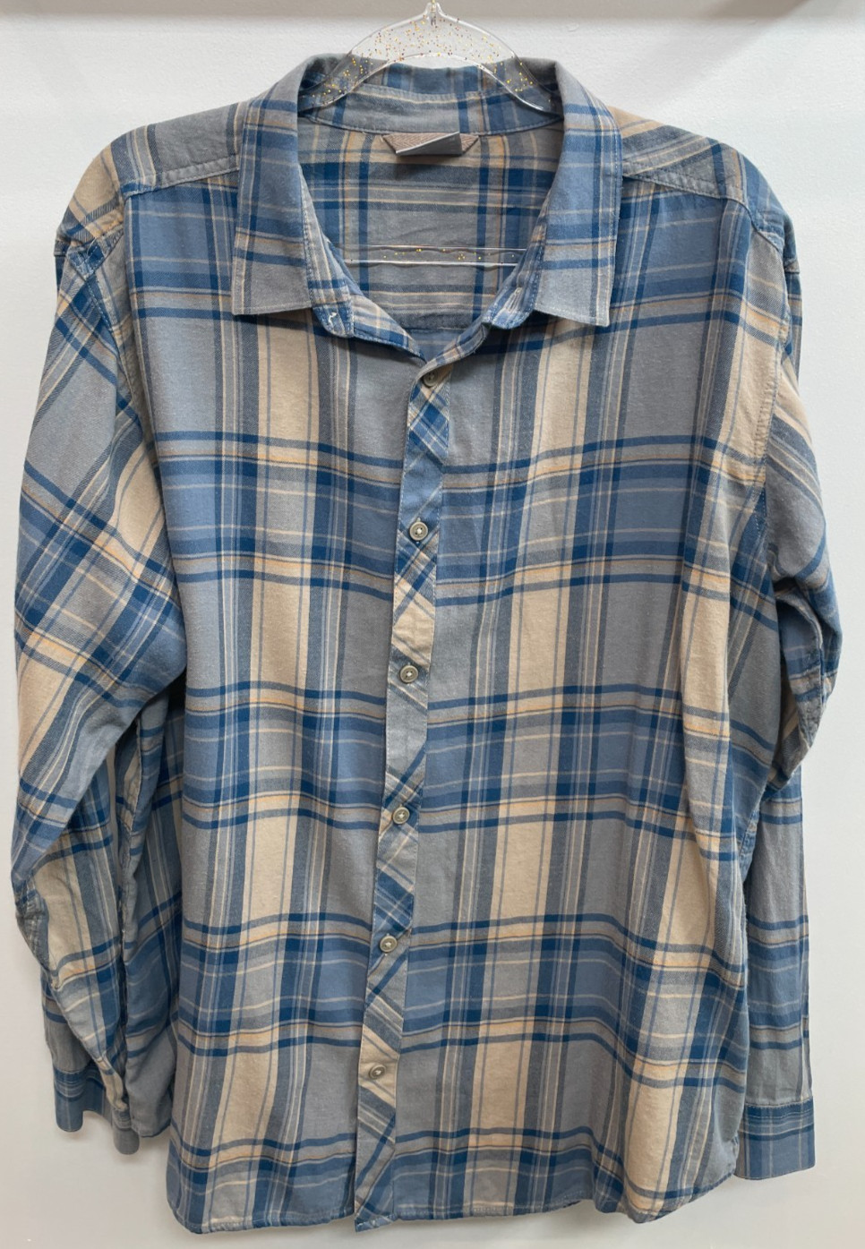 Columbia Plaid Button Down Shirt Men XL Blue Beige Cotton Long Sleeve Casual thumbnail 2