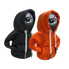 2PCS Car Gear Shift Cover, Winter Warm Fashionable Hoodie Black Orange 2 Pcs