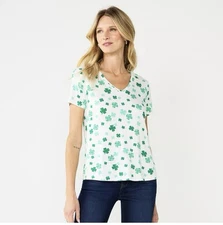 Women's Short Sleeve V-Neck Blouse, Button Down, Size M