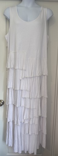 Ashro Maxi Dress Plus 3X White Pearl Accents Tiers Cruise Sleeveless