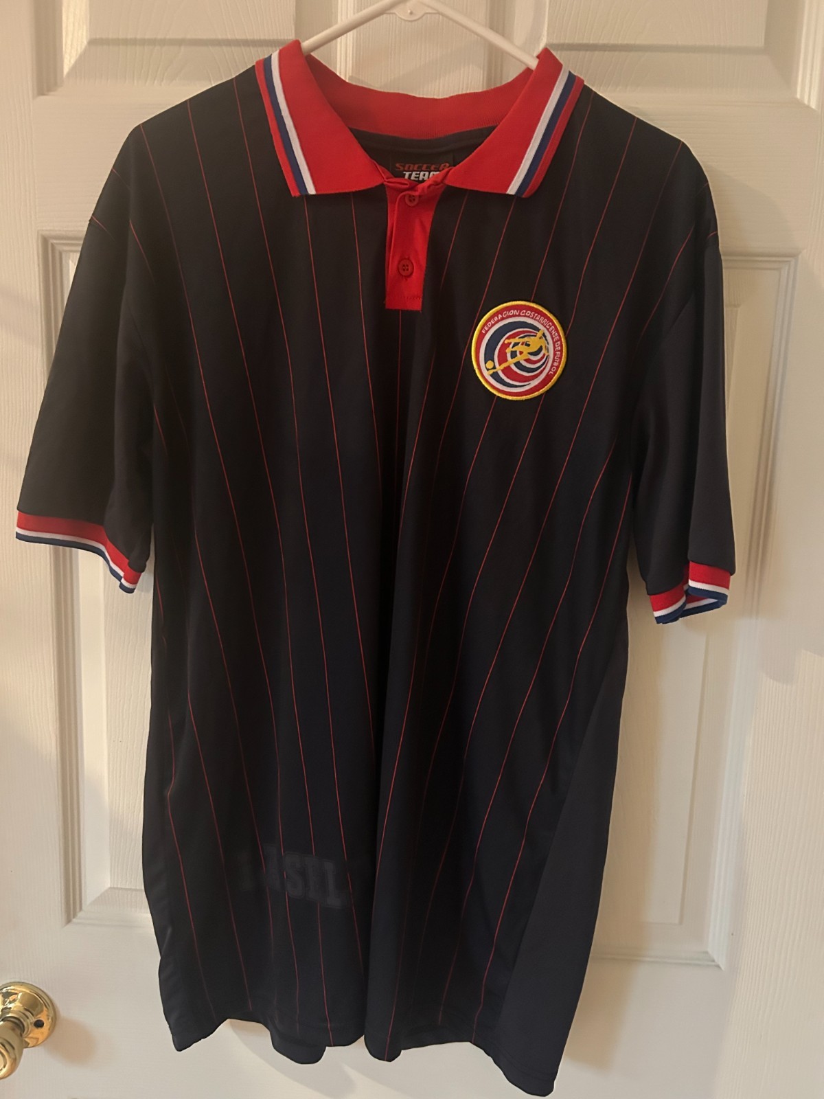 Vintage Costa Rica National Soccer Team Dark Navy Jersey w/Red Pinstripe Size XL