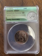2020-W American Samoa NP ATB Quarter ANACS MS 67 | V75 WWII 75th Anniv Privy Mar