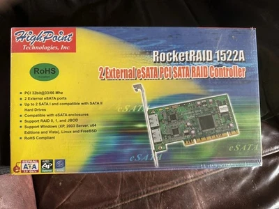 Sealed HighPoint RocketRaid 1522A PCIe SATA RAID Controller 2 External eSATA - Image 1 of 2