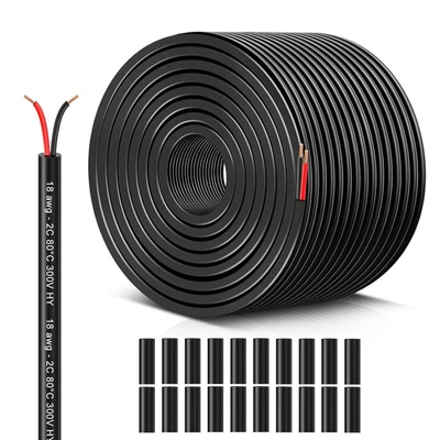18 Gauge 2 Conductor PVC Wire 100FT 18/2 Low Voltage Copper Cable Outdoor - Image 1 of 4