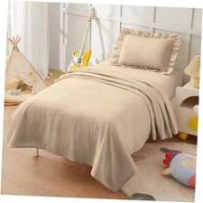 3 Piece Sheet Set Microfiber, Includes a Flat Sheet, a Fitted Toddler Khaki