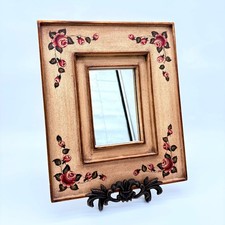 Vintage Hand Painted Floral Wooden Wall Mirro...