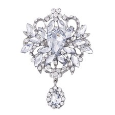 Wedding Bridal Big Clear Crystal Rhinestone Bouquet Brooch Pin for Women Silver