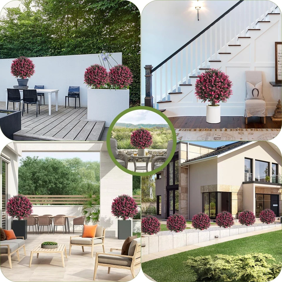 Artificial Rose Boxwood Topiary Ball Bush for Outdoor with Spike, Set of 2 UV... - Image 4 of 4