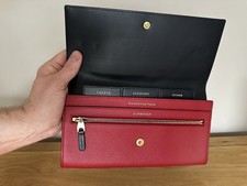 Smythson Bond Street Panama Red Leather Marshall Travel Wallet Purse Bag Handbag