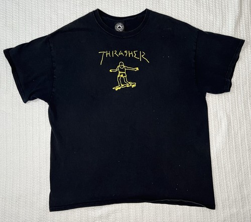 Thrasher Gonz Logo Mark Gonzales Art Black / Yellow T-Shirt XL 23” X 28” STAINED