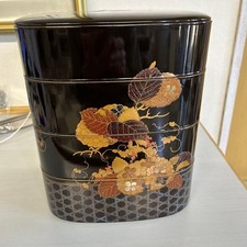 Jubako Bento Box Japanese 4tiered box with gold leaf and butterfly shell