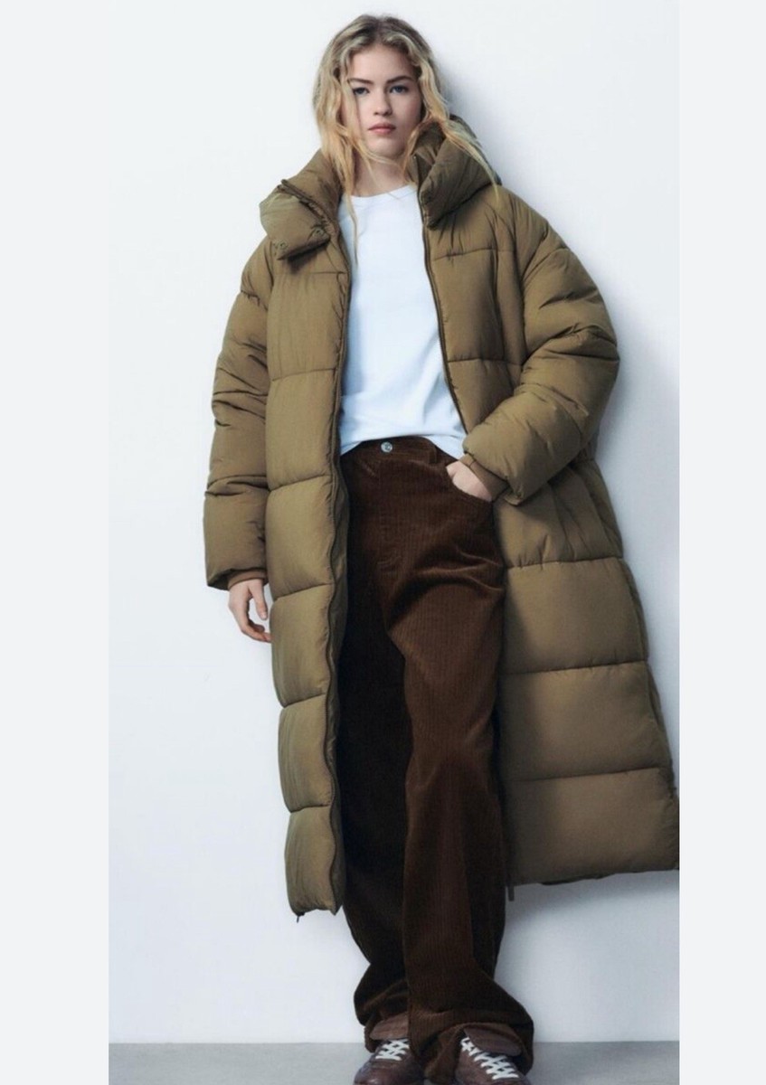 Zara long water and wind protection anorak khaki puffer coat size