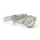 Art Deco Style Round Cut Lab Created Diamond White Gold FN Wedding Ring Set