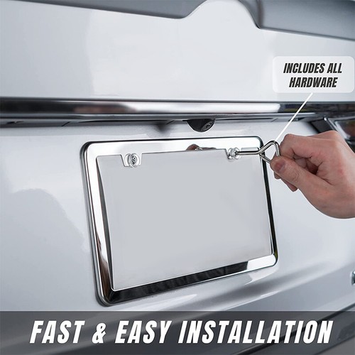 2pcs Silver Chrome Plated Rust Stainless Steel License Plate Holder Weatherproof - Foto 3 di 8