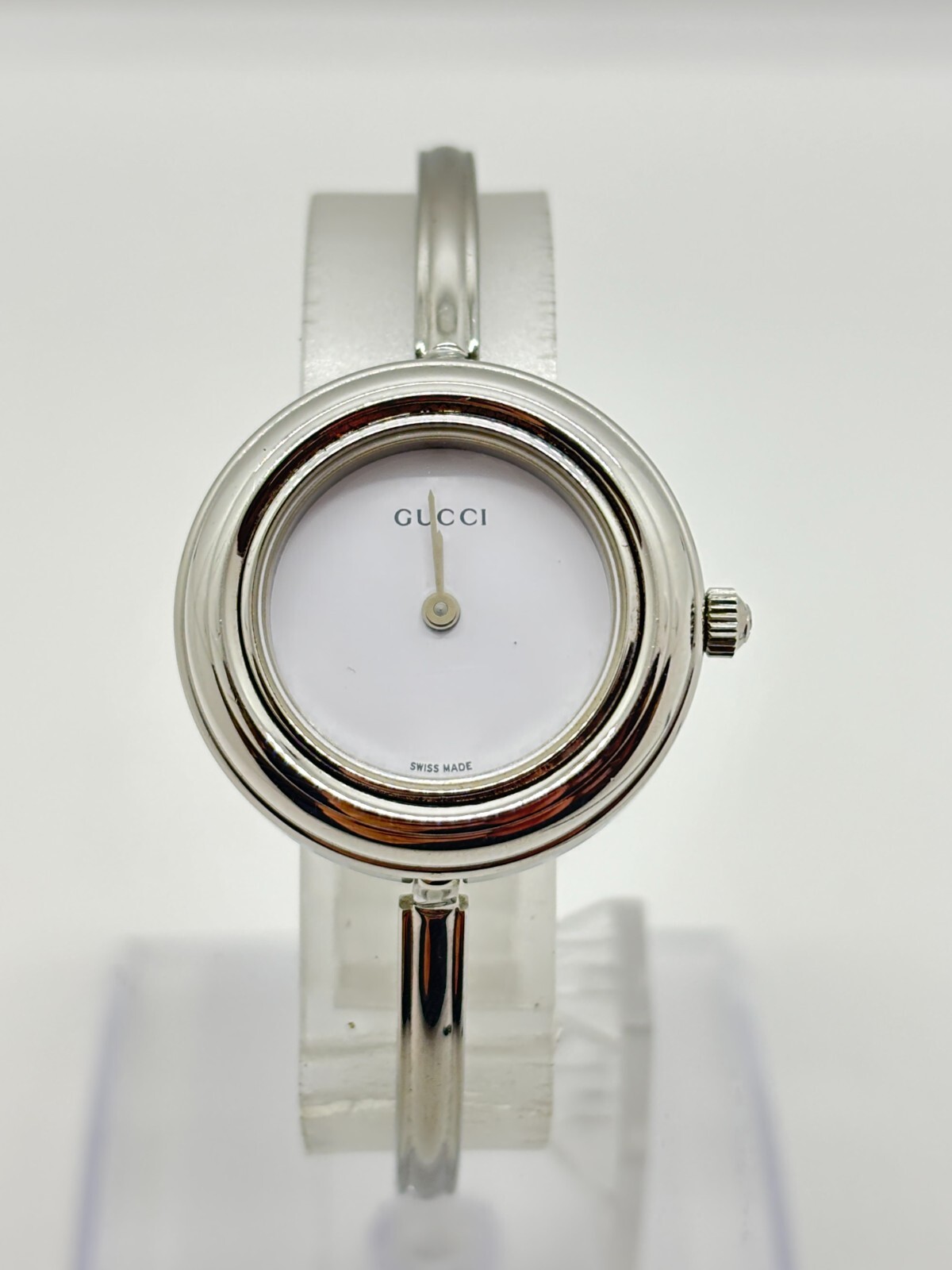 [As-Is] Gucci Change Bezel Colors Silver White quartz Watch For Parts