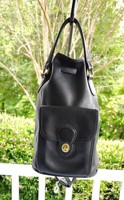 Coach 9992 LARGE Vintage Black Leather Sling Backpack w/Turn Lock