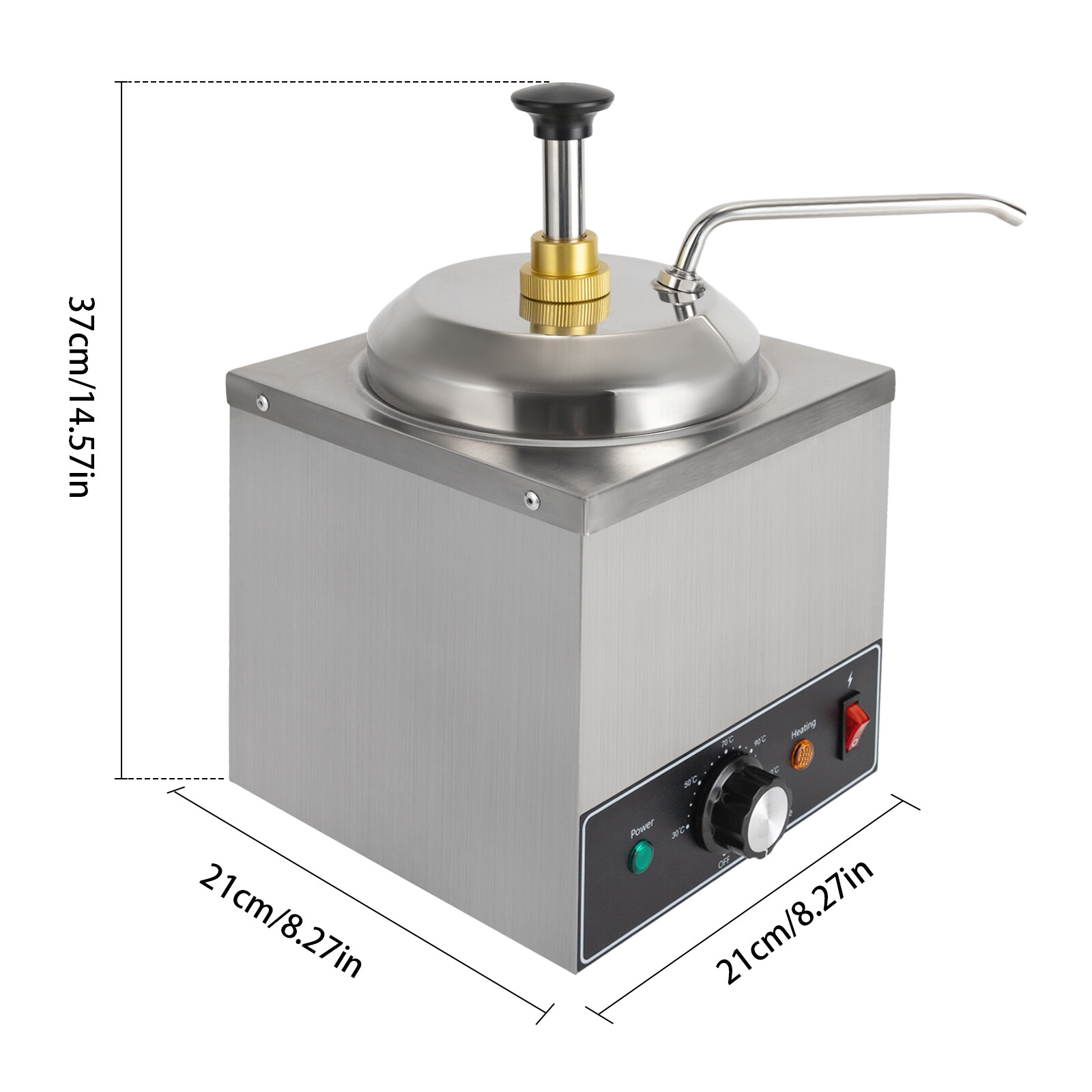 2L Stainless Steel Sauce Warmer with Pump, 650W 110V Adjustable Temperature