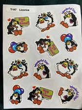 Vintage Trend Stinky Stickers Sheet 12 Scratch & Sniff Licorice Penguins T-147