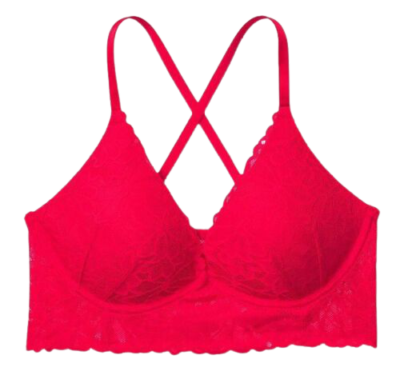 VICTORIA'S SECRET PINK LACE WIRELESS PUSH UP BRA PADDED RED LACE