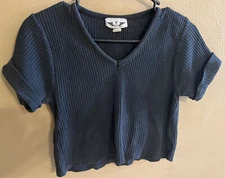 B. Zol NY - Paris Womens Ribbed Black Short Sleeve Top Shirt -  Size S Small