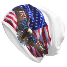 Fashion US American Flag Eagle Thin Windproof Beanie Hat Men Women Stretchy Soft