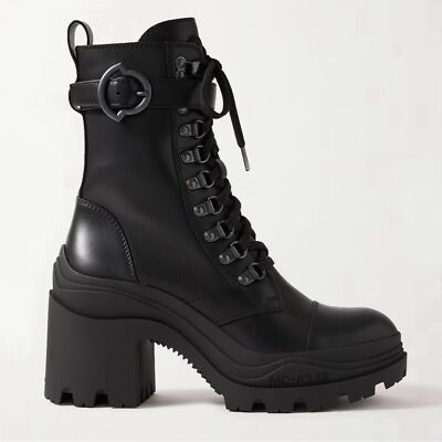 Moncler Women s Envile Buckled Leather Combat Boots Black 40