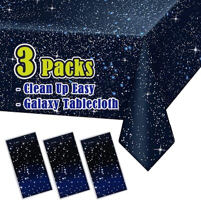 3 Packs - Space Tablecloth, Galaxy Themed Plastic Table Cover, Disposable Plas
