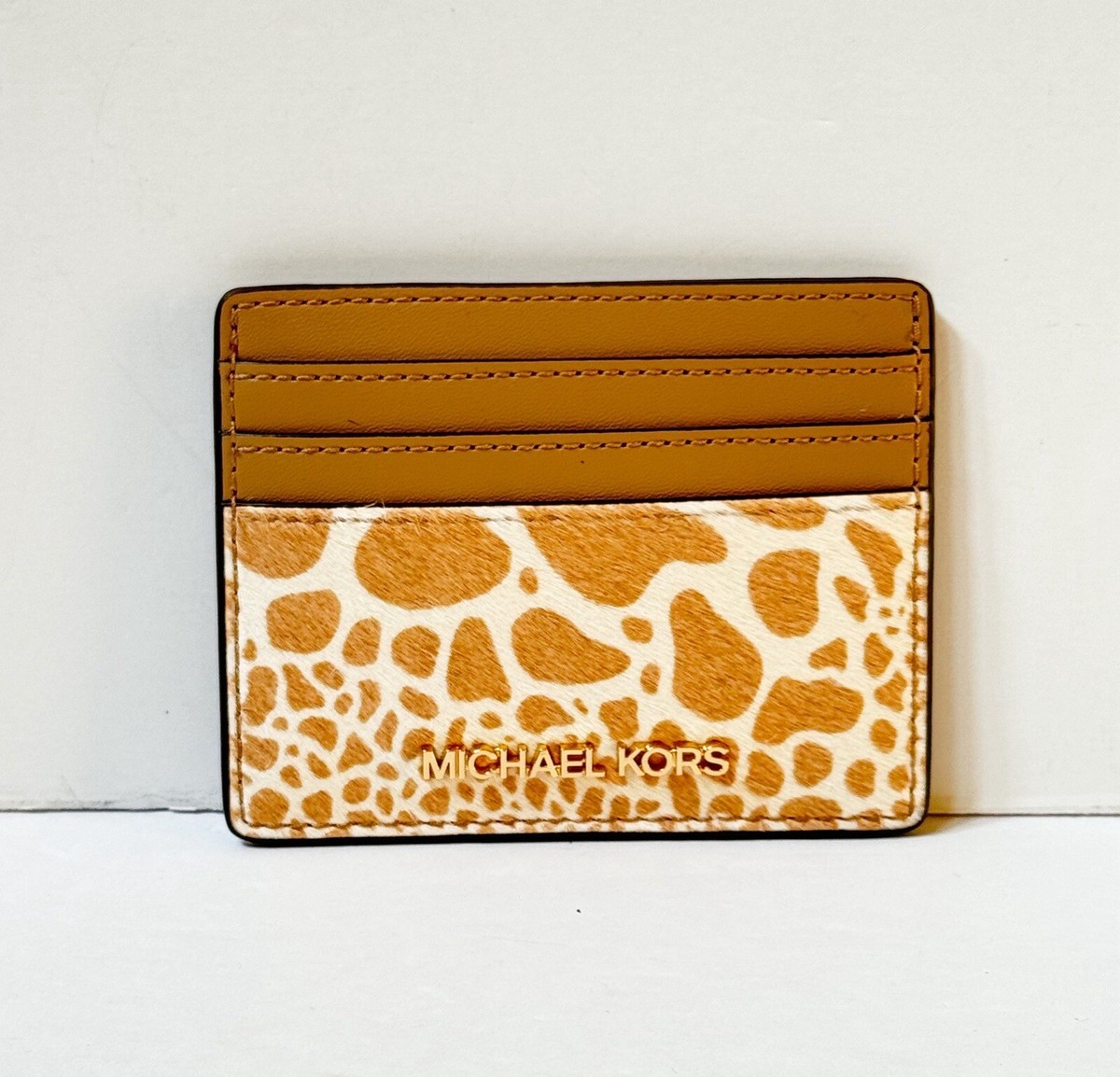 MICHAEL KORS JET SET TRAVEL CARD HOLDER WALLET EXOTIC PRINT CAMEL