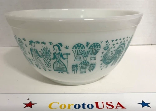 Pyrex Amish Butterprint Mixing Bowl 1-1/2 QT. Turquoise on White #402 VTG